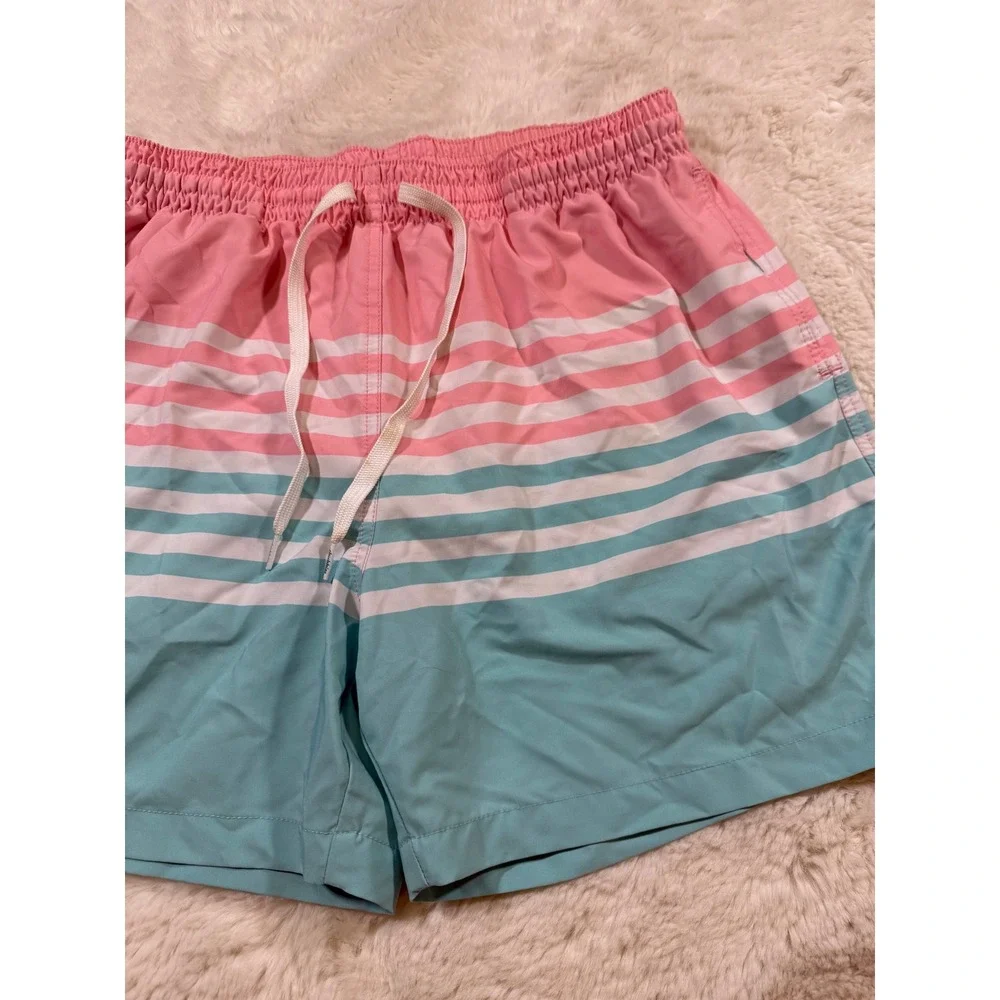 Chubbies Swim Trunks XL Pink Turquoise Stripe Beach Shorts Beach Resortwear